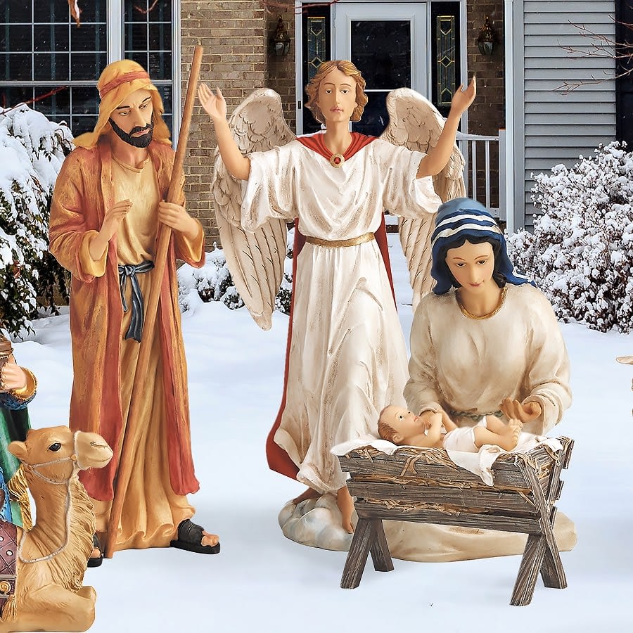 This is an image showing a Nativity scene that is staged outside of a house. This image is used in the BPS Security article titled, “Holiday Decoration Safety Tips”.