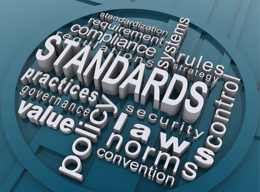 This is an image of a word cloud using various words that represent “standards”. This image is used in the BPS Security article titled, “Why Did it Take 8 Deaths at a Concert to Raise Concerns About the Security Industry?”