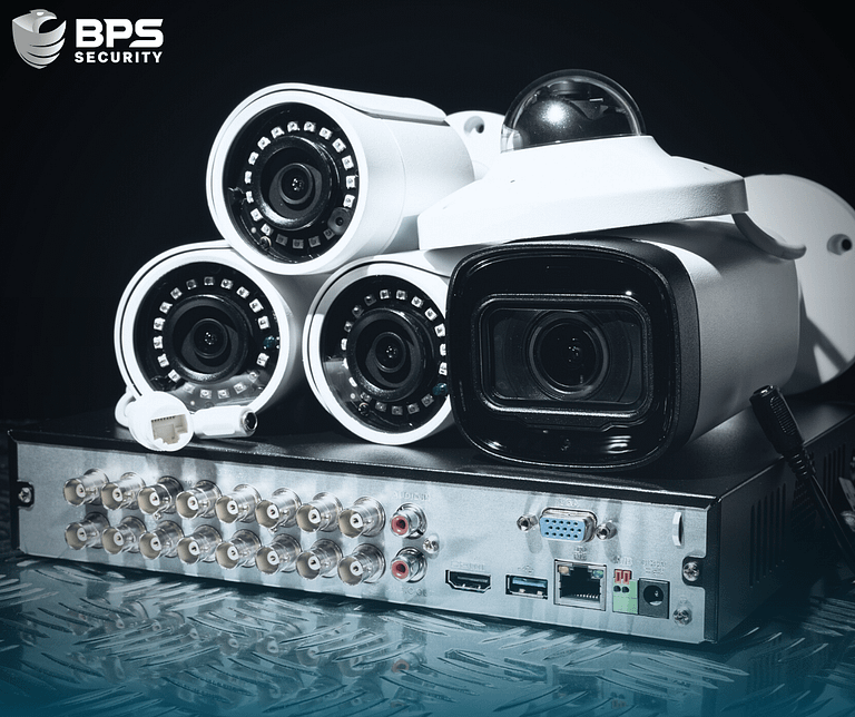 This image is of artistically edited camera security equipment. This is the supporter image used BPS Security blog titled, “The Benefits of Investing in a Security Camera System”