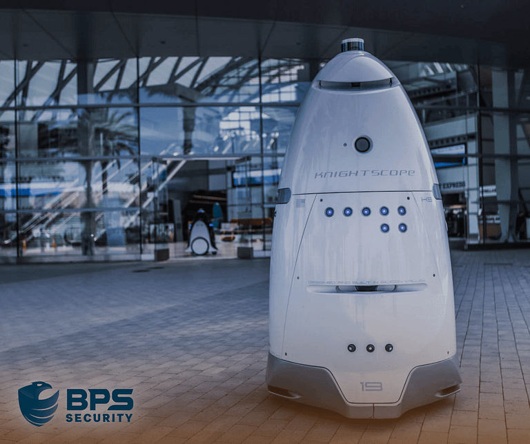 This image shows a security guard robot. This is the supporter image used in the BPS Security blog titled, “The Growth of Private Security: Incorporation of New Technologies and Implications for Society”